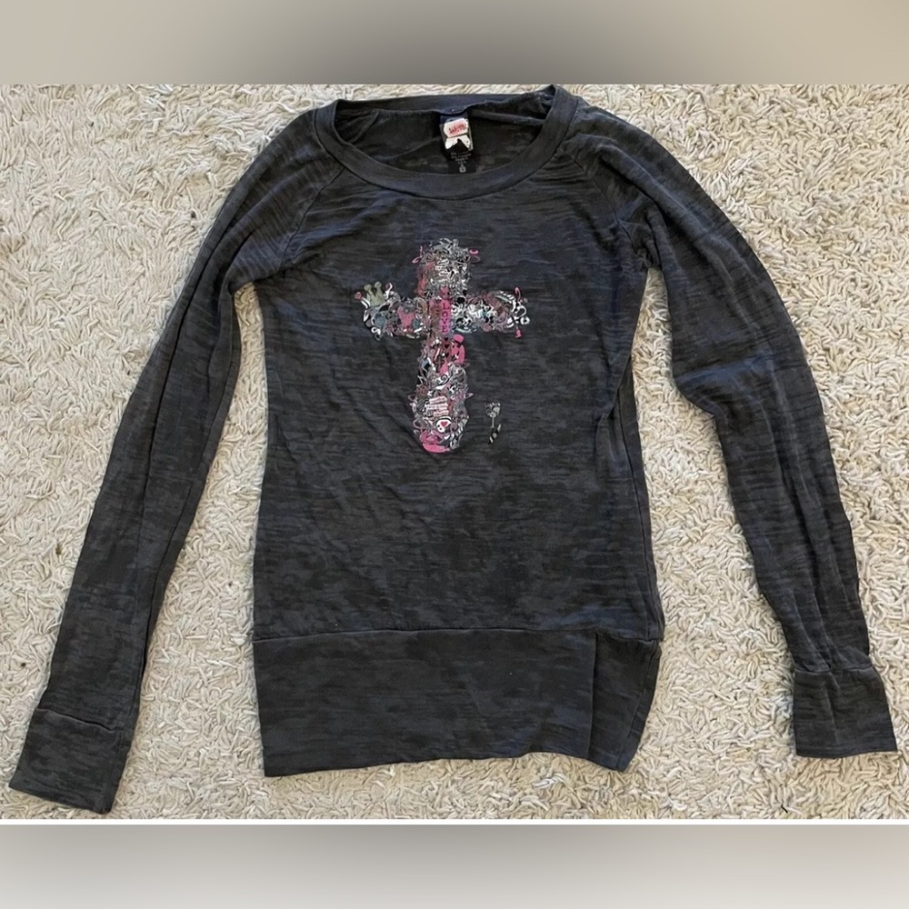 ALTERNATIVE VINTAGE gray long sleeve graphic print t-shirt top small s Shirt